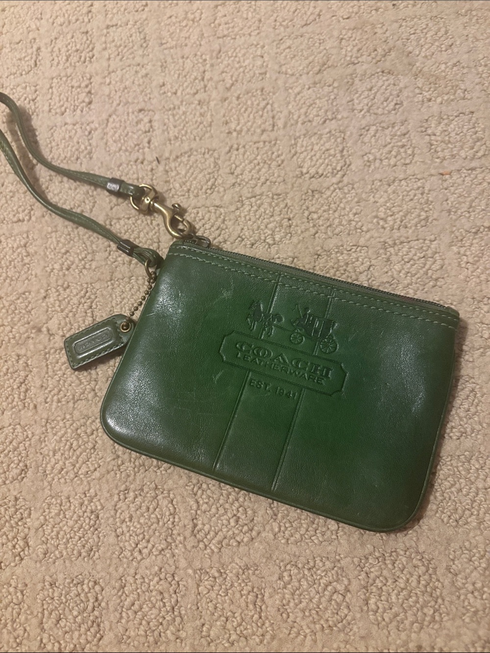 Coach Green Leather Embossed Wristlet